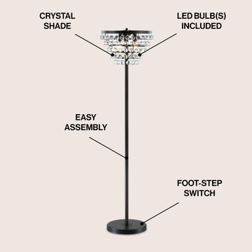 Jemma 60" Crystal/Metal LED Floor Lamp - JONATHAN Y